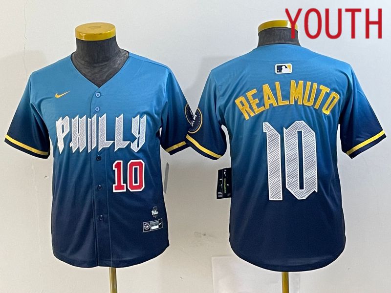 Youth Philadelphia Phillies #10 Realmuto Blue City Edition Nike 2024 MLB Jersey style 3->youth mlb jersey->Youth Jersey